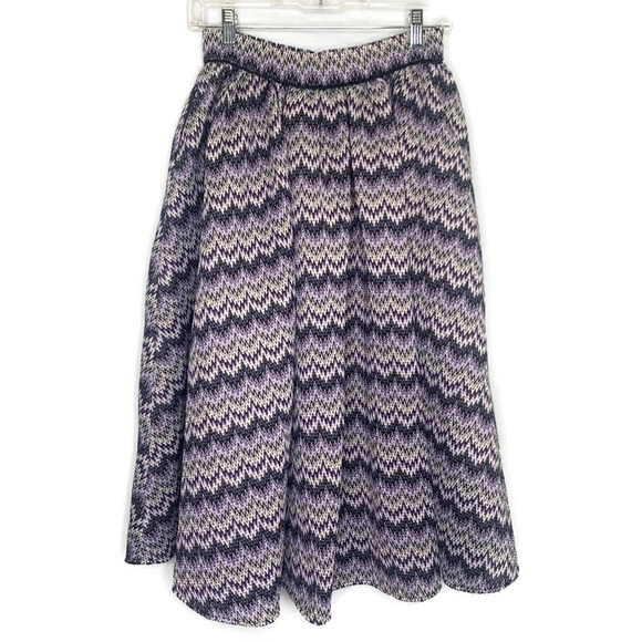 Maje Women’s Purple Crochet Knit Chevron Print A Line Full Skirt Size 2, M - Picture 5 of 14